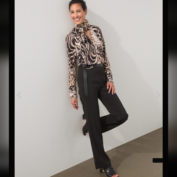 Chico's Black Label Chiffon Animal Print Scarf Blouse NWT Size M - Picture 1 of 12